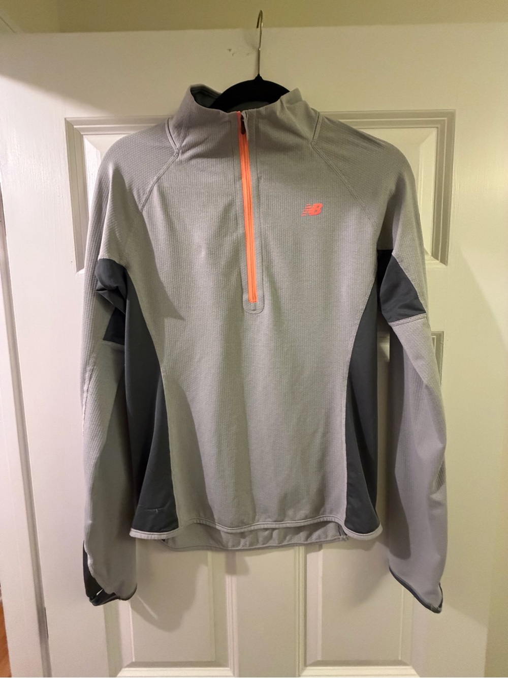 New Balance Light Gray Performance Half-Zip Jacket with Orange Zipper